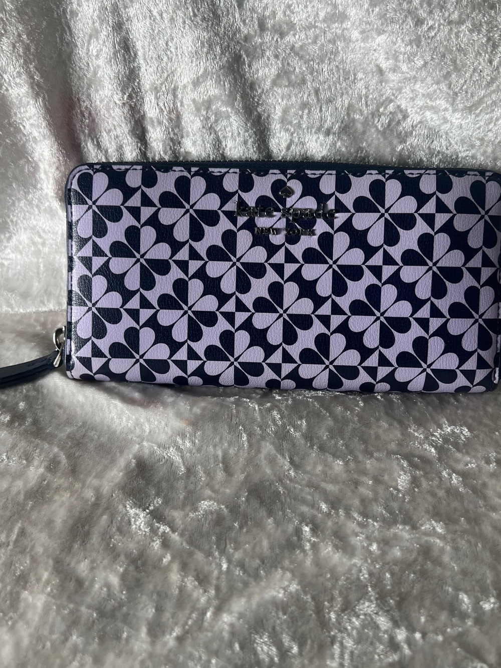 kate spade Navy and Lavender Floral Geometric Zip Wallet
